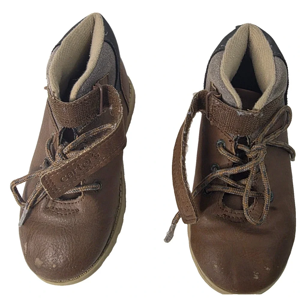 Carter's Kim Boys Size 11 Brown Gray Chukka Ankle Boots Lace Up Hook Loop